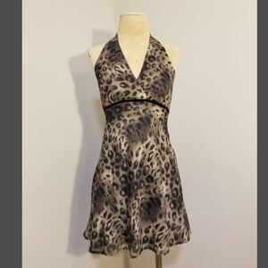 Vintage 90s Chic Leopard Print Halter Mini Dress Clueless Spice Girls Bow Tie
